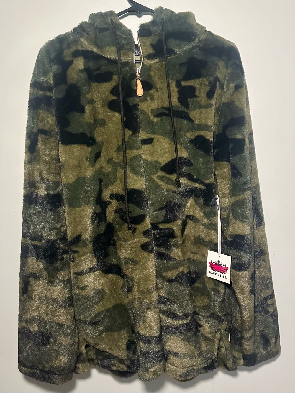 NWT Katydid Camo Plush Sherpa Quarter Zip Hoodie Pullover 2XL Soft Fuzzy